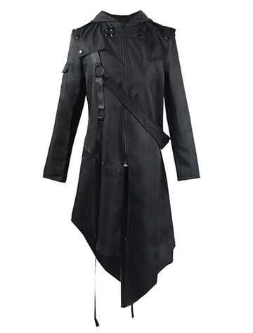 WELL DRESSED MEN New 2024 Men's Punk Style Irregular Trench Coats Black Gothic Long Hooded Jackets Halloween Man Cosplay Costume Large Size S-5XL
